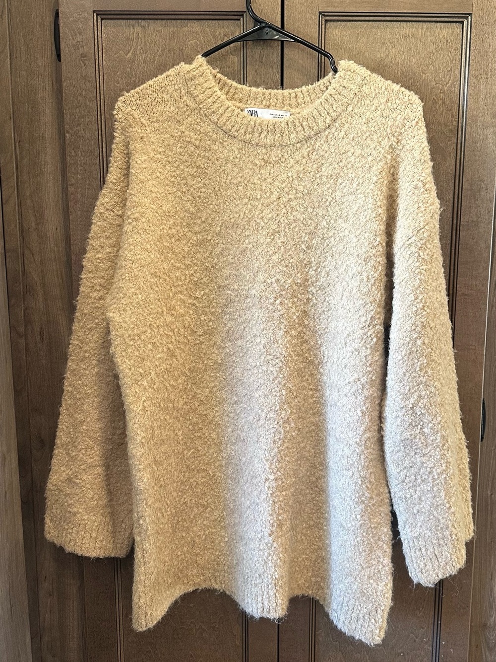 Zara Cream Bouclé Crewneck Sweater Side Small